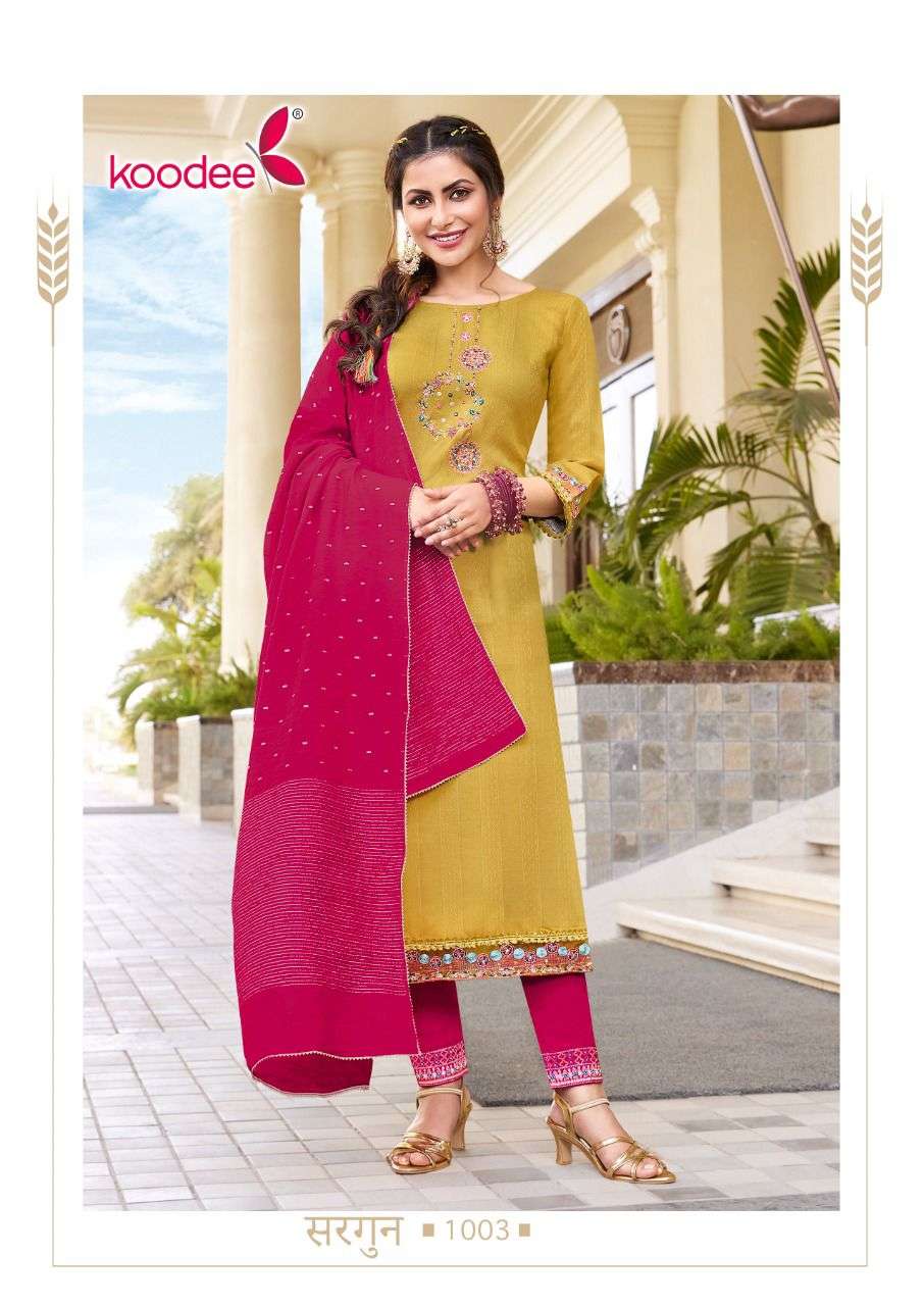 SARGUN BY KOODEE 1001 TO 1006 SERIES BEAUTIFUL SUITS COLORFUL STYLISH FANCY CASUAL WEAR & ETHNIC WEAR VISCOSE DRESSES AT WHOLESALE PRICE