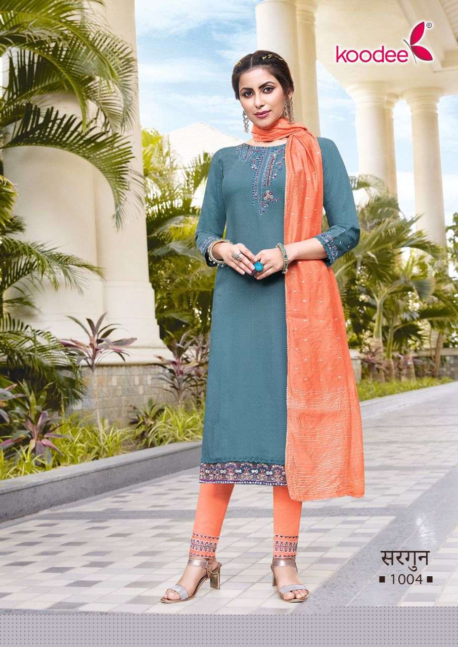 SARGUN BY KOODEE 1001 TO 1006 SERIES BEAUTIFUL SUITS COLORFUL STYLISH FANCY CASUAL WEAR & ETHNIC WEAR VISCOSE DRESSES AT WHOLESALE PRICE
