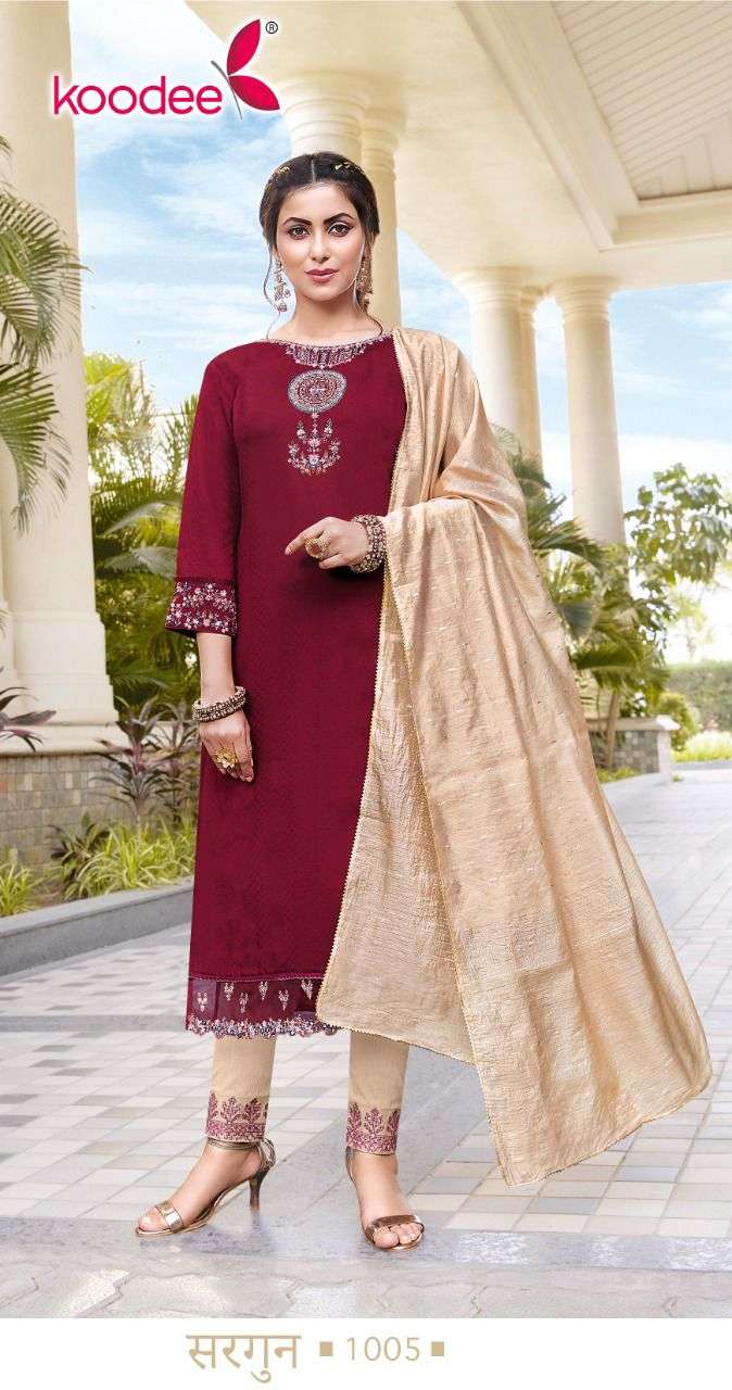 SARGUN BY KOODEE 1001 TO 1006 SERIES BEAUTIFUL SUITS COLORFUL STYLISH FANCY CASUAL WEAR & ETHNIC WEAR VISCOSE DRESSES AT WHOLESALE PRICE