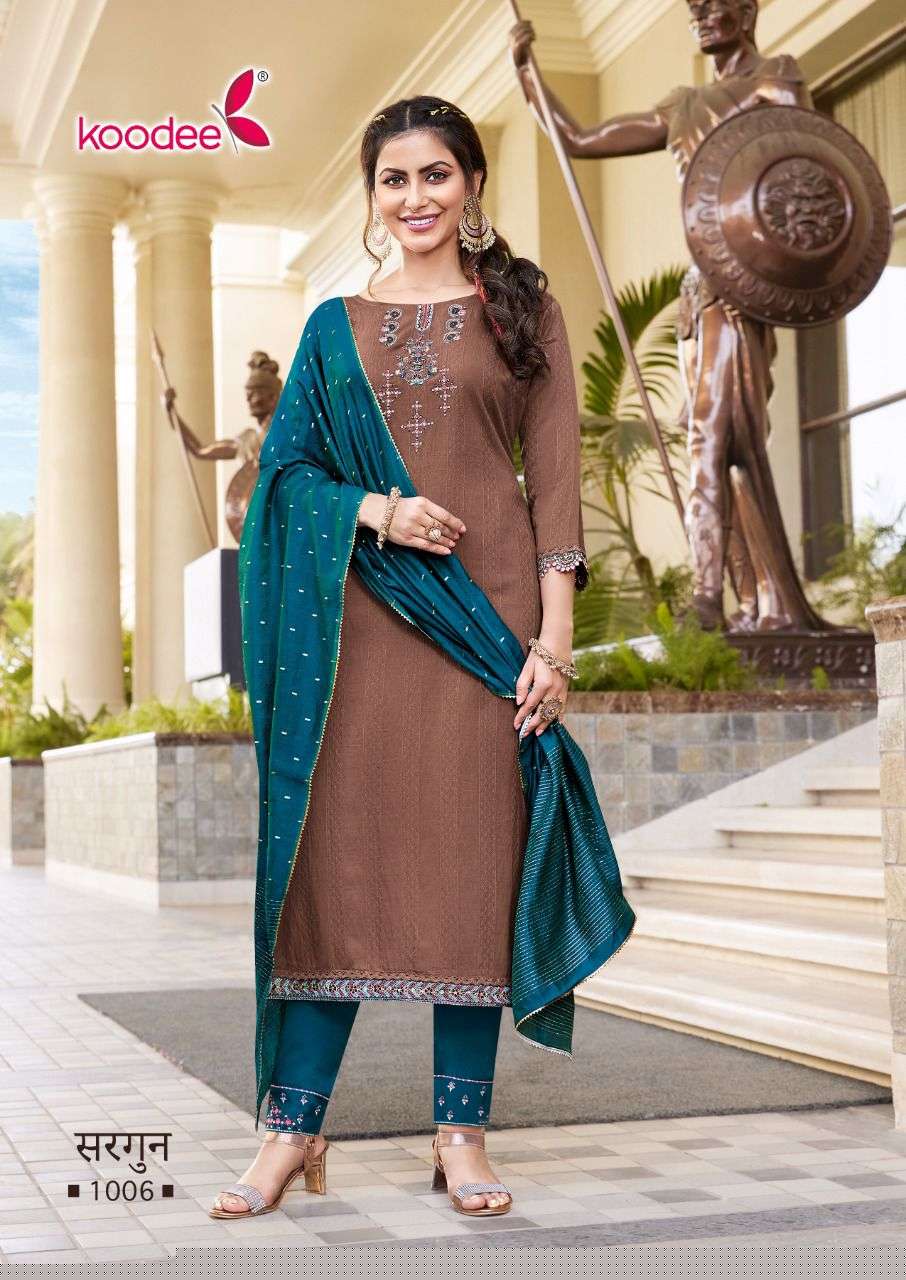 SARGUN BY KOODEE 1001 TO 1006 SERIES BEAUTIFUL SUITS COLORFUL STYLISH FANCY CASUAL WEAR & ETHNIC WEAR VISCOSE DRESSES AT WHOLESALE PRICE