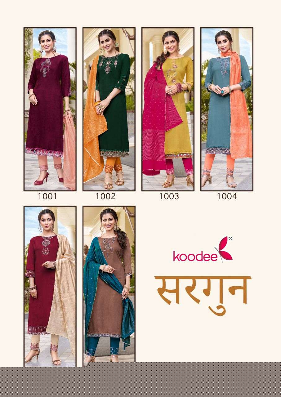 SARGUN BY KOODEE 1001 TO 1006 SERIES BEAUTIFUL SUITS COLORFUL STYLISH FANCY CASUAL WEAR & ETHNIC WEAR VISCOSE DRESSES AT WHOLESALE PRICE