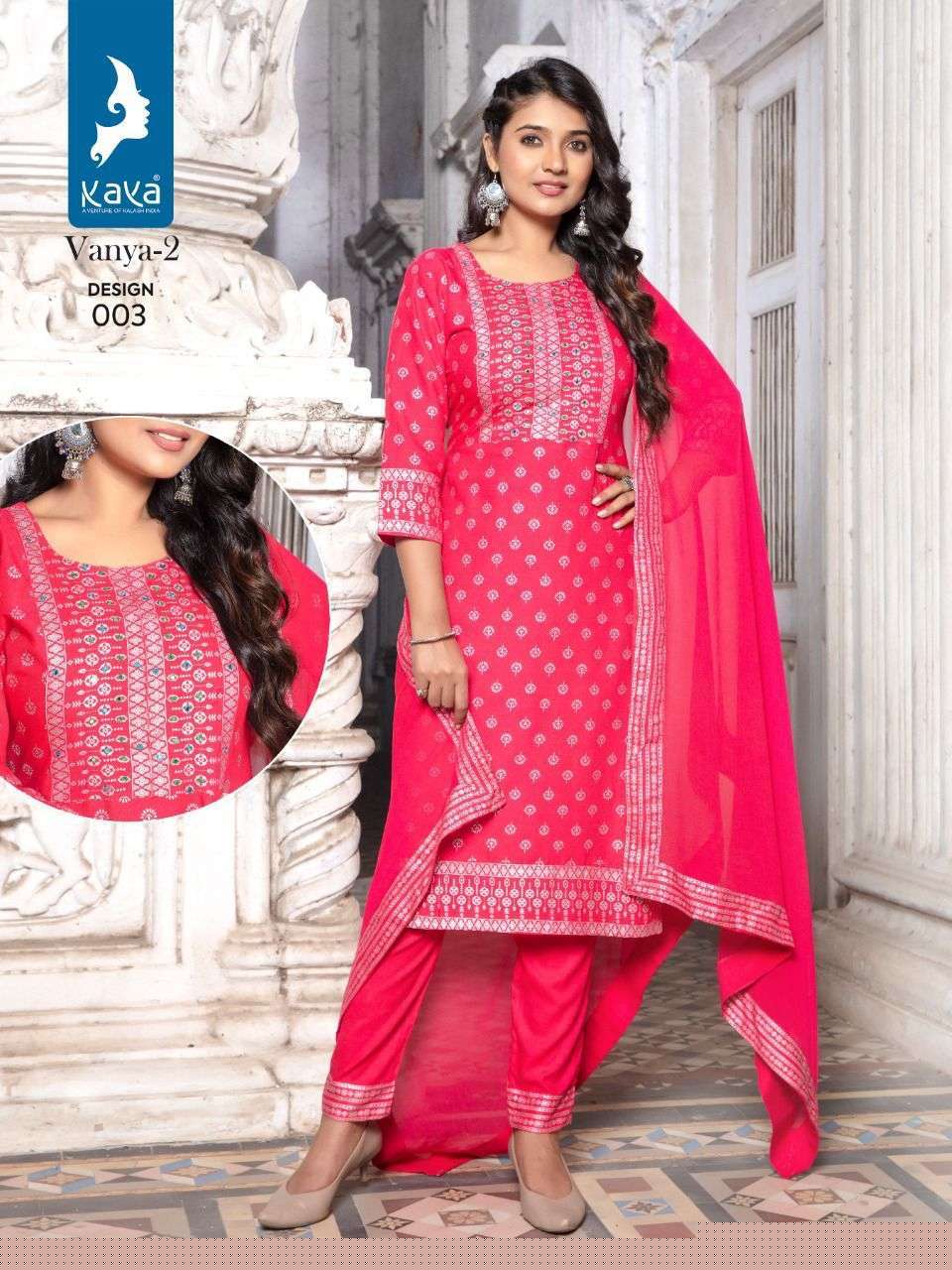 VANYA VOL-2 BY KAYA 001 TO 006 SERIES BEAUTIFUL SUITS COLORFUL STYLISH FANCY CASUAL WEAR & ETHNIC WEAR RAYON DRESSES AT WHOLESALE PRICE