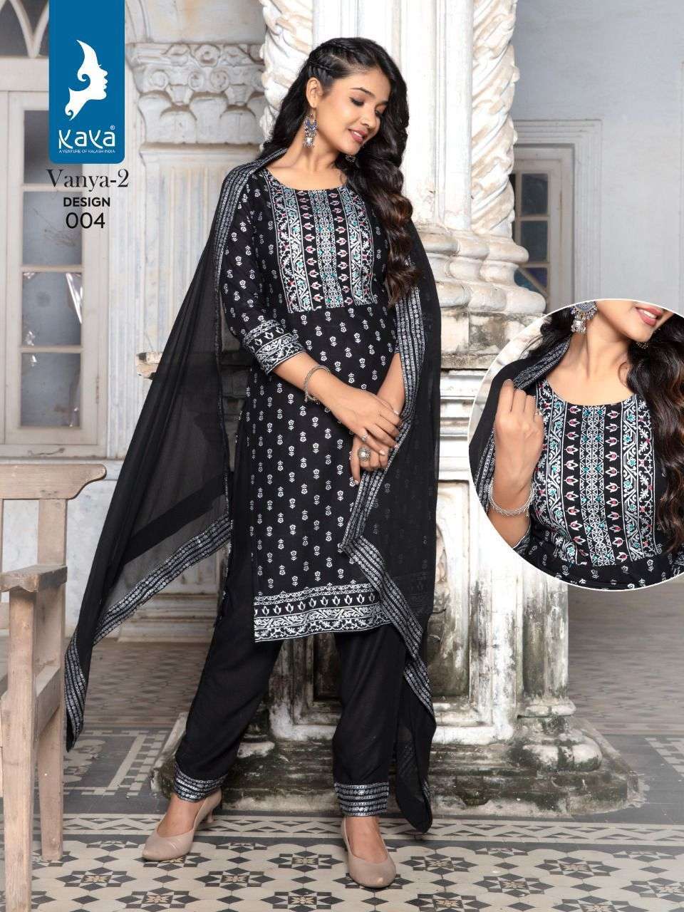 VANYA VOL-2 BY KAYA 001 TO 006 SERIES BEAUTIFUL SUITS COLORFUL STYLISH FANCY CASUAL WEAR & ETHNIC WEAR RAYON DRESSES AT WHOLESALE PRICE