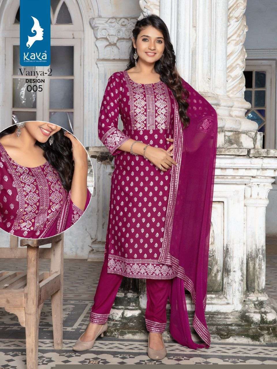 VANYA VOL-2 BY KAYA 001 TO 006 SERIES BEAUTIFUL SUITS COLORFUL STYLISH FANCY CASUAL WEAR & ETHNIC WEAR RAYON DRESSES AT WHOLESALE PRICE