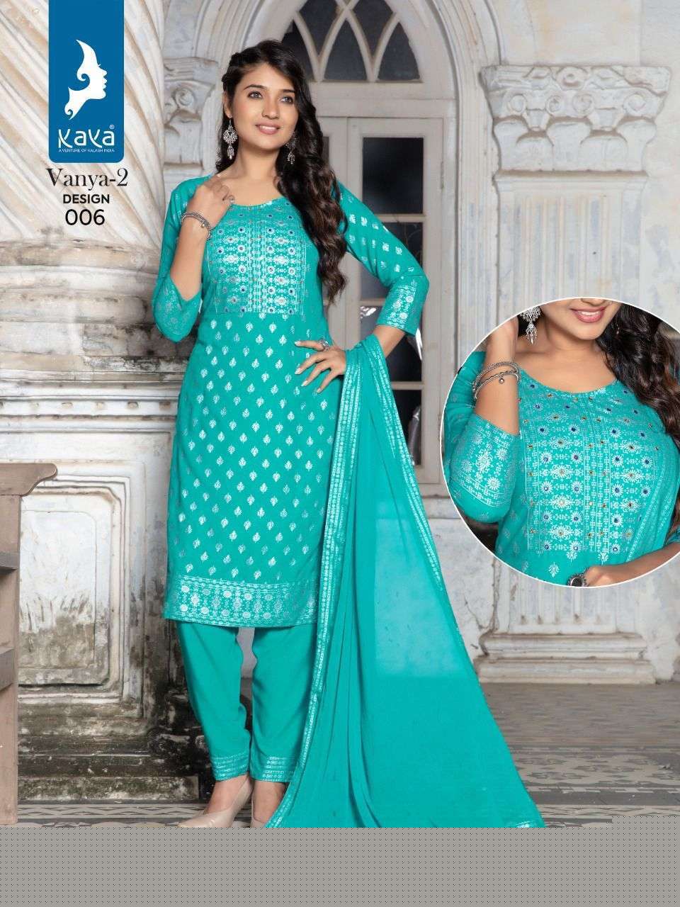 VANYA VOL-2 BY KAYA 001 TO 006 SERIES BEAUTIFUL SUITS COLORFUL STYLISH FANCY CASUAL WEAR & ETHNIC WEAR RAYON DRESSES AT WHOLESALE PRICE