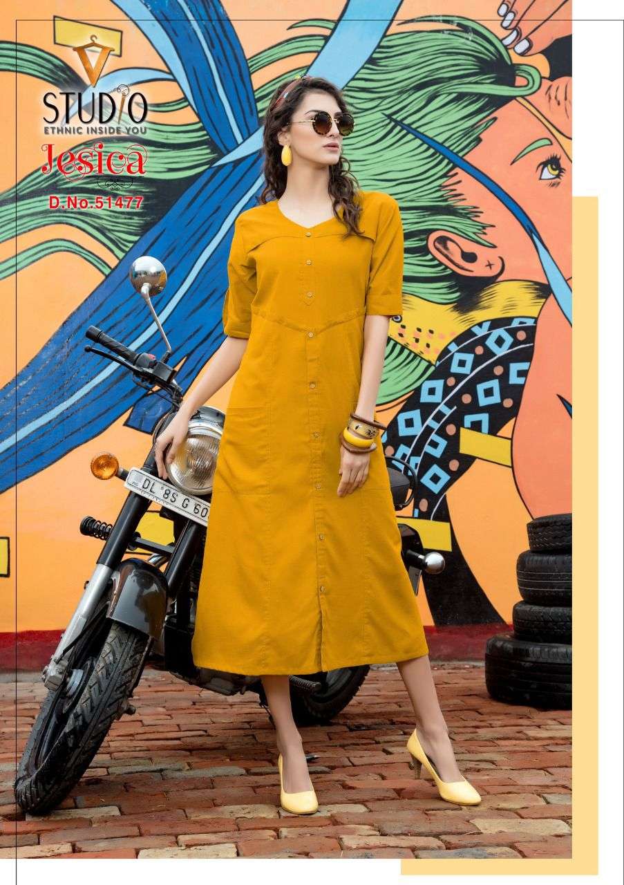 JESSICA BY V STUDIO 51471 TO 51478 SERIES DESIGNER STYLISH FANCY COLORFUL BEAUTIFUL PARTY WEAR & ETHNIC WEAR COLLECTION PURE COTTON KURTIS AT WHOLESALE PRICE