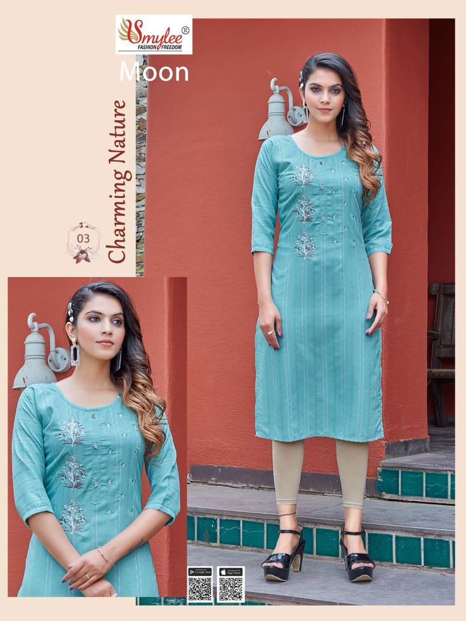 MOON BY SMYLEE 01 TO 08 SERIES DESIGNER STYLISH FANCY COLORFUL BEAUTIFUL PARTY WEAR & ETHNIC WEAR COLLECTION RAYON KURTIS AT WHOLESALE PRICE