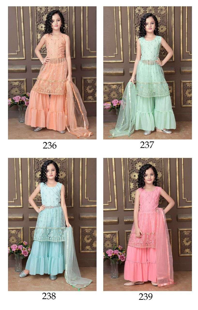Aaradhna Vol-32 By Fashid Wholesale 236 To 239 Series Sharara Suits Beautiful Fancy Colorful Stylish Party Wear & Occasional Wear Soft Net Dresses At Wholesale Price