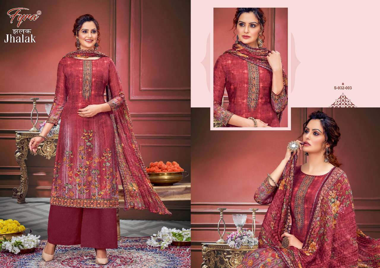 JHALAK BY FYRA 932-001 TO 932-008 SERIES BEAUTIFUL SUITS COLORFUL STYLISH FANCY CASUAL WEAR & ETHNIC WEAR PURE MUSLIN DIGITAL PRINT DRESSES AT WHOLESALE PRICE