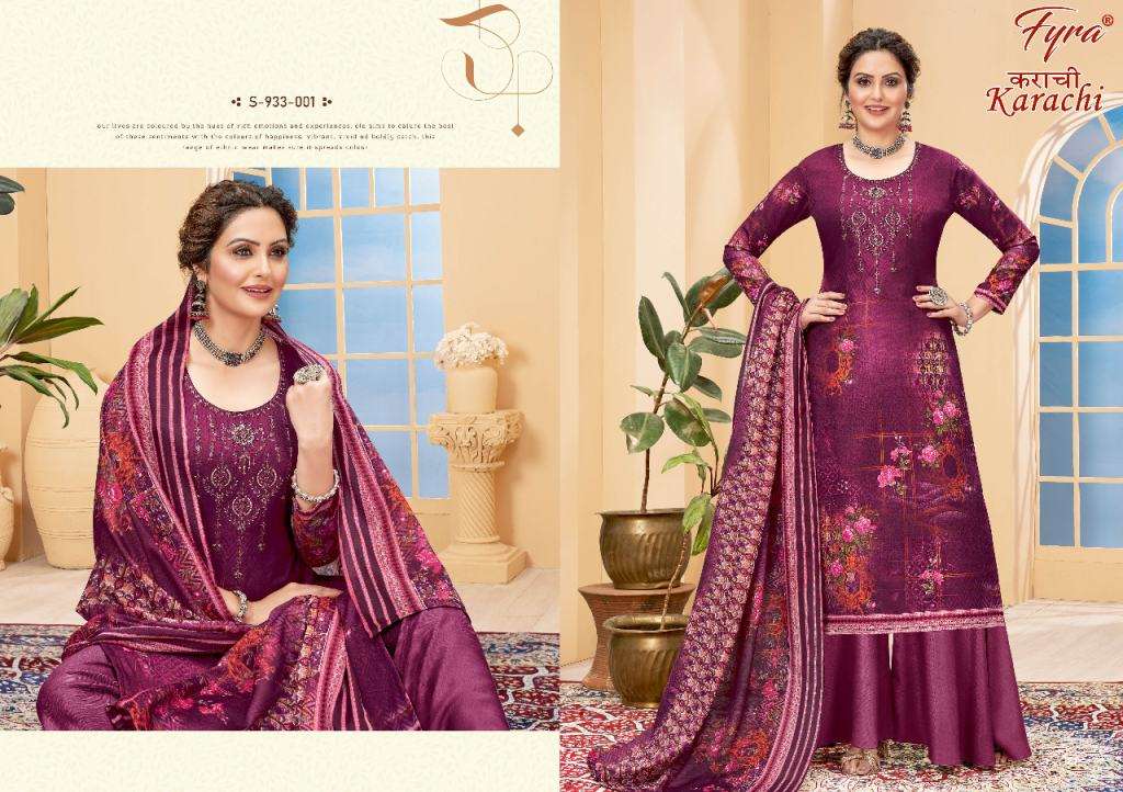 KARACHI BY FYRA 933-001 TO 933-008 SERIES BEAUTIFUL SUITS COLORFUL STYLISH FANCY CASUAL WEAR & ETHNIC WEAR PURE COTTON PRINT DRESSES AT WHOLESALE PRICE