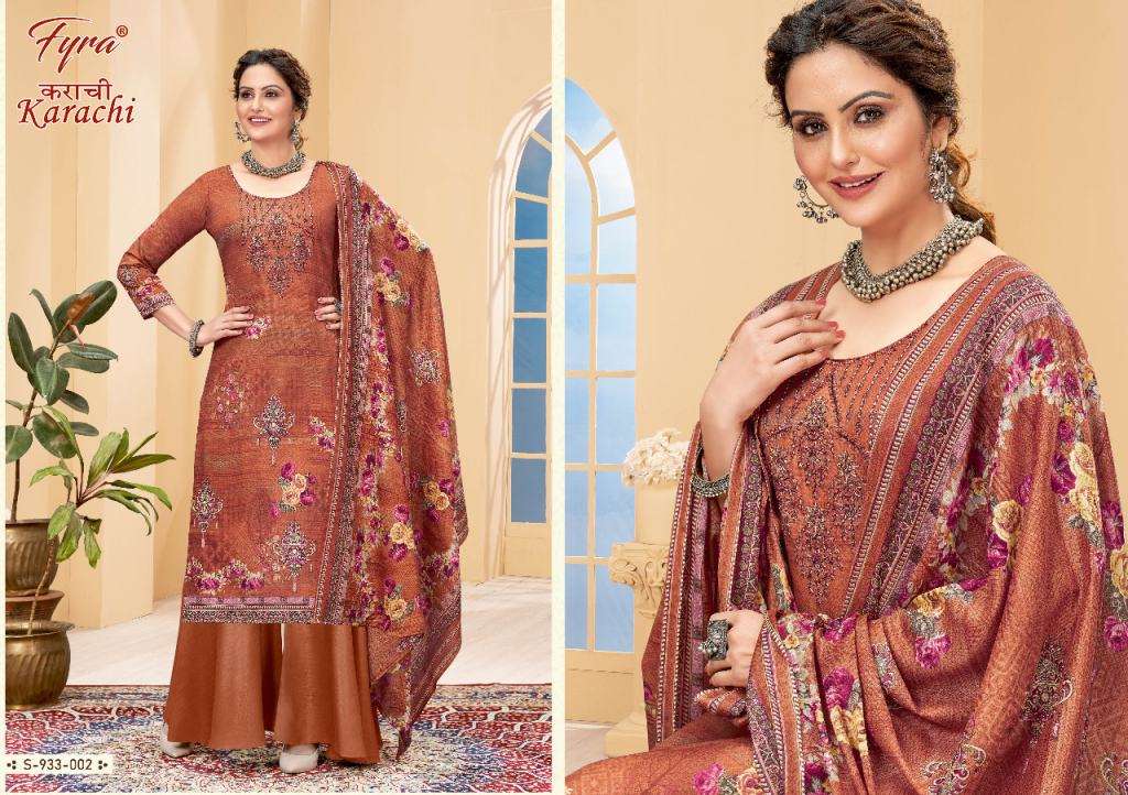 KARACHI BY FYRA 933-001 TO 933-008 SERIES BEAUTIFUL SUITS COLORFUL STYLISH FANCY CASUAL WEAR & ETHNIC WEAR PURE COTTON PRINT DRESSES AT WHOLESALE PRICE