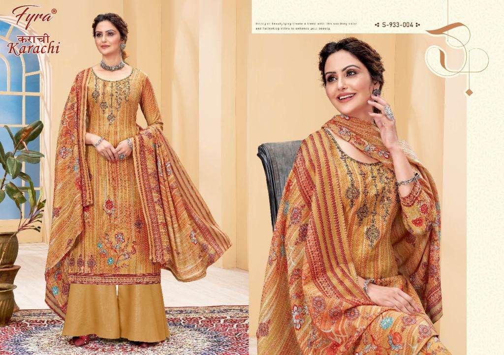KARACHI BY FYRA 933-001 TO 933-008 SERIES BEAUTIFUL SUITS COLORFUL STYLISH FANCY CASUAL WEAR & ETHNIC WEAR PURE COTTON PRINT DRESSES AT WHOLESALE PRICE