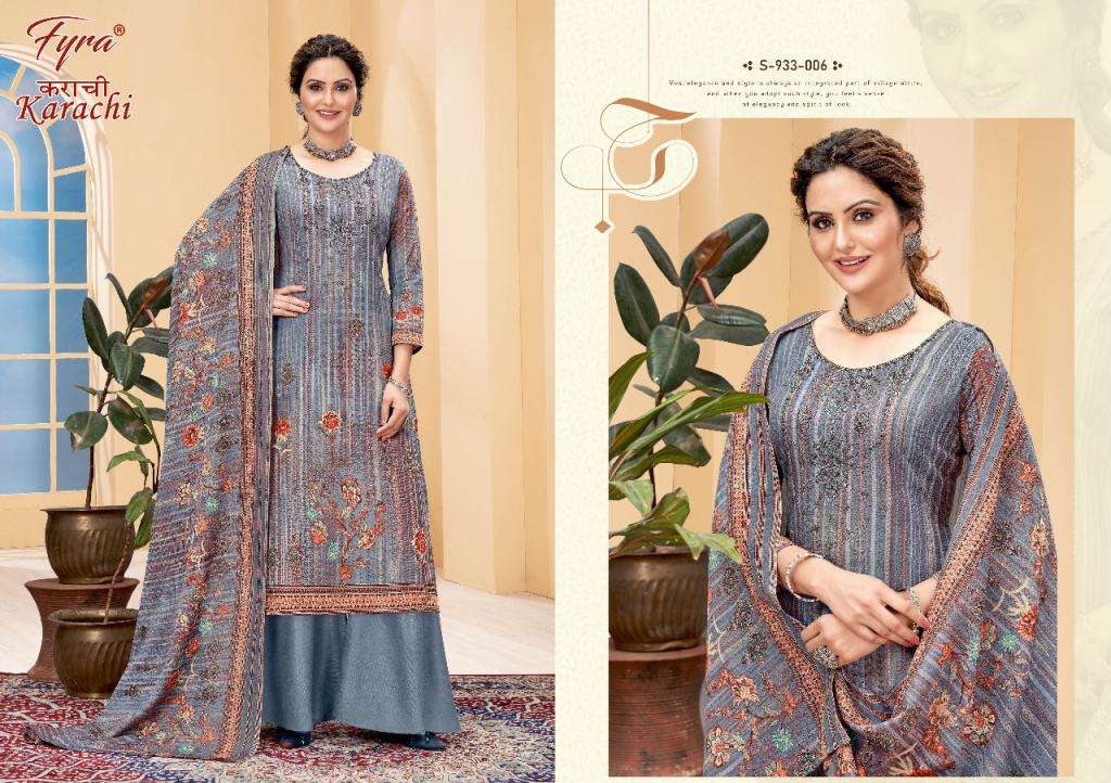 KARACHI BY FYRA 933-001 TO 933-008 SERIES BEAUTIFUL SUITS COLORFUL STYLISH FANCY CASUAL WEAR & ETHNIC WEAR PURE COTTON PRINT DRESSES AT WHOLESALE PRICE