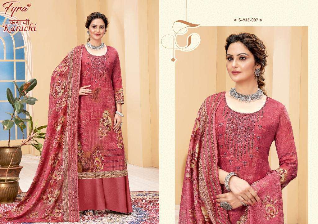 KARACHI BY FYRA 933-001 TO 933-008 SERIES BEAUTIFUL SUITS COLORFUL STYLISH FANCY CASUAL WEAR & ETHNIC WEAR PURE COTTON PRINT DRESSES AT WHOLESALE PRICE