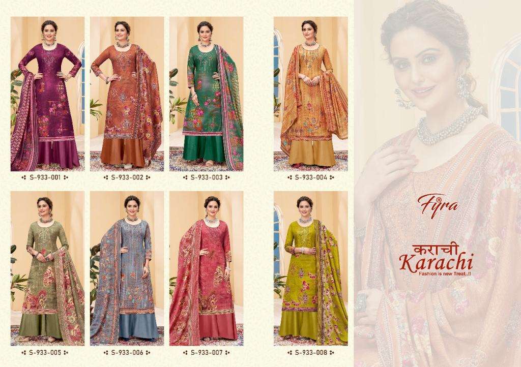 KARACHI BY FYRA 933-001 TO 933-008 SERIES BEAUTIFUL SUITS COLORFUL STYLISH FANCY CASUAL WEAR & ETHNIC WEAR PURE COTTON PRINT DRESSES AT WHOLESALE PRICE