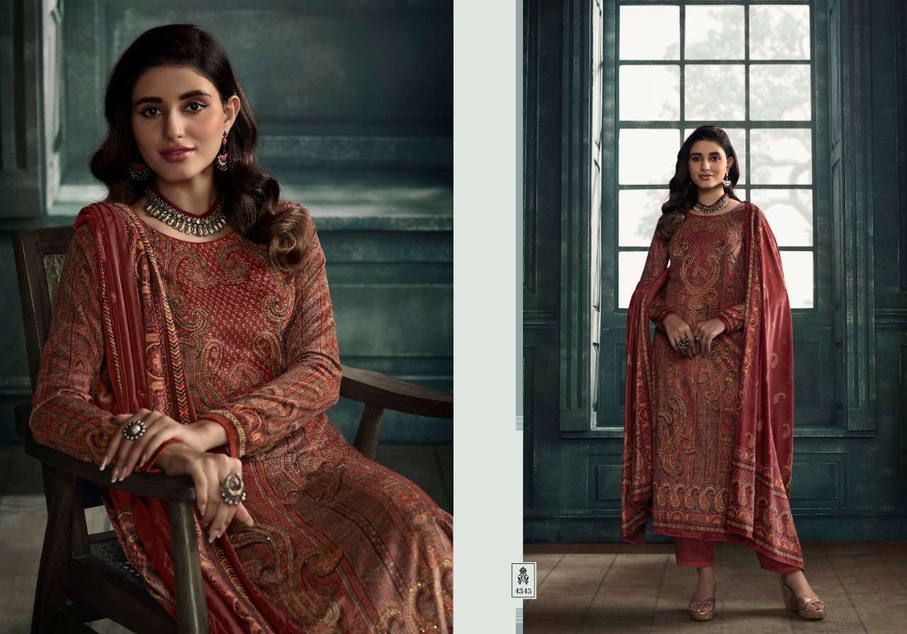 AARZOO BY CHARMY 4341 TO 4346 SERIES DESIGNER SUITS COLLECTION BEAUTIFUL STYLISH FANCY COLORFUL PARTY WEAR & OCCASIONAL WEAR VELVET EMBROIDERED DRESSES AT WHOLESALE PRICE