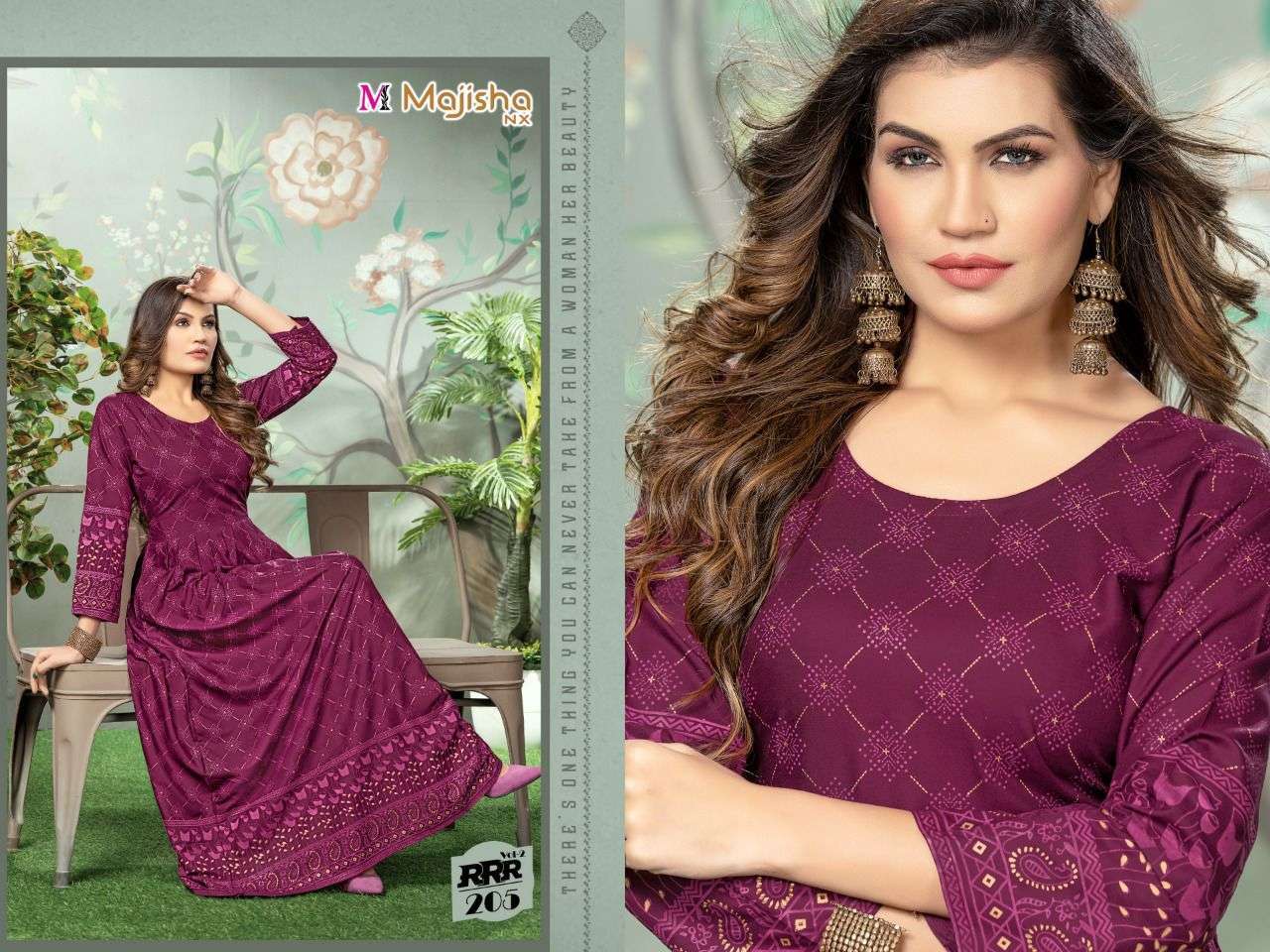 RRR VOL-2 BY MAJISHA NX 201 TO 208 SERIES BEAUTIFUL STYLISH FANCY COLORFUL CASUAL WEAR & ETHNIC WEAR RAYON FOIL GOWNS AT WHOLESALE PRICE