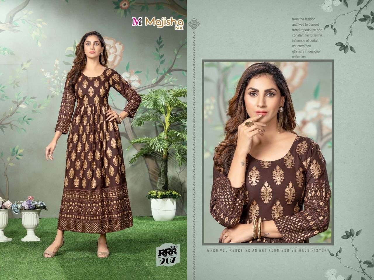 RRR VOL-2 BY MAJISHA NX 201 TO 208 SERIES BEAUTIFUL STYLISH FANCY COLORFUL CASUAL WEAR & ETHNIC WEAR RAYON FOIL GOWNS AT WHOLESALE PRICE