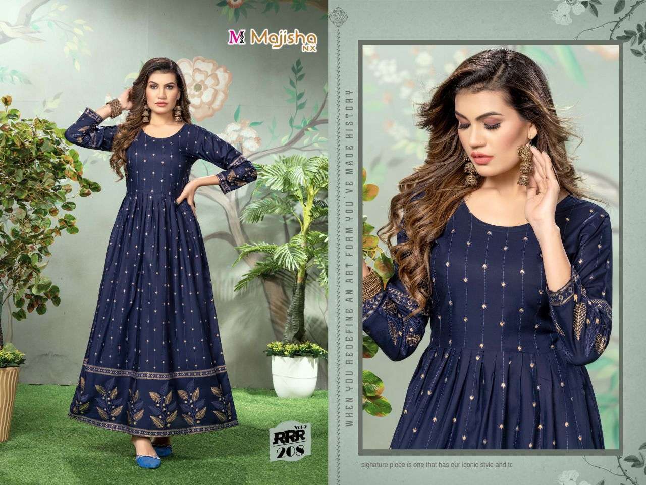 RRR VOL-2 BY MAJISHA NX 201 TO 208 SERIES BEAUTIFUL STYLISH FANCY COLORFUL CASUAL WEAR & ETHNIC WEAR RAYON FOIL GOWNS AT WHOLESALE PRICE
