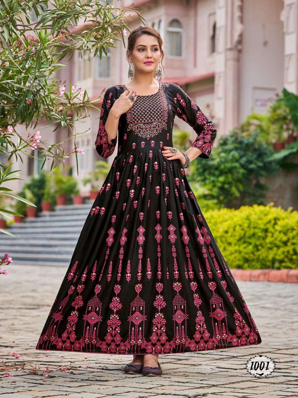 Flora By Banwery Fashion 1001 To 1008 Series Beautiful Stylish Fancy Colorful Casual Wear & Ethnic Wear Rayon Foil Gowns At Wholesale Price