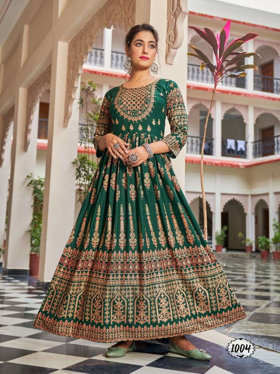 Flora By Banwery Fashion 1001 To 1008 Series Beautiful Stylish Fancy Colorful Casual Wear & Ethnic Wear Rayon Foil Gowns At Wholesale Price