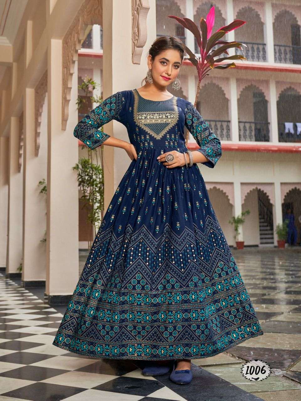 Flora By Banwery Fashion 1001 To 1008 Series Beautiful Stylish Fancy Colorful Casual Wear & Ethnic Wear Rayon Foil Gowns At Wholesale Price