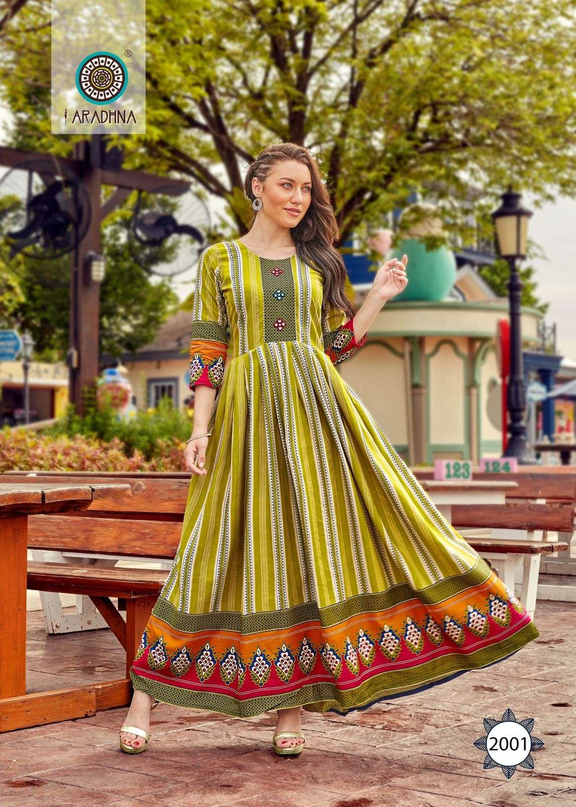 FASHION STRIPY VOL-2 BY ARADHNA FASHION 2001 TO 2012 SERIES BEAUTIFUL STYLISH FANCY COLORFUL CASUAL WEAR & ETHNIC WEAR RAYON FOIL GOWNS AT WHOLESALE PRICE