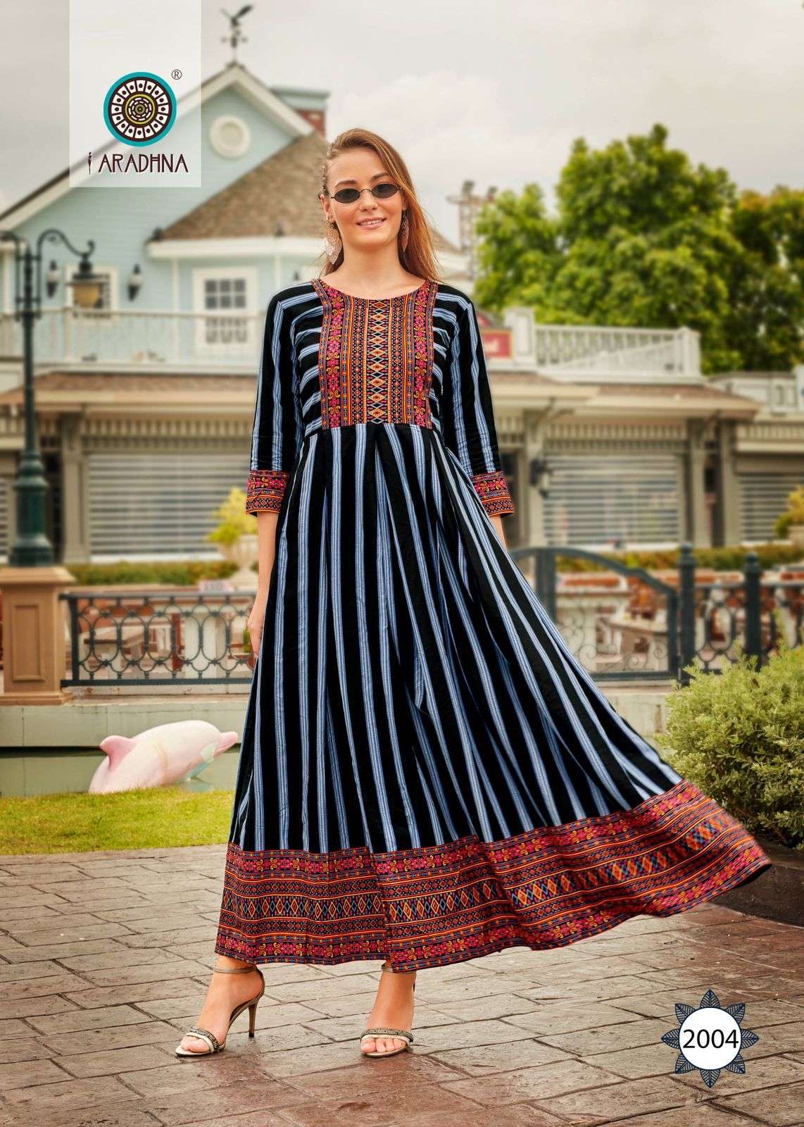 FASHION STRIPY VOL-2 BY ARADHNA FASHION 2001 TO 2012 SERIES BEAUTIFUL STYLISH FANCY COLORFUL CASUAL WEAR & ETHNIC WEAR RAYON FOIL GOWNS AT WHOLESALE PRICE