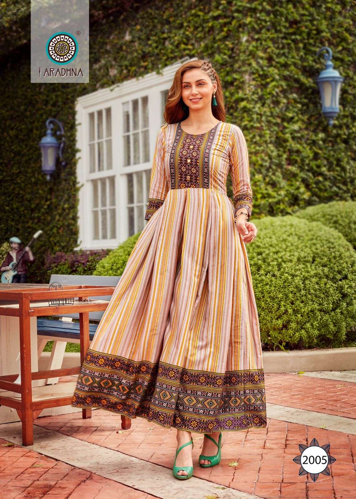 FASHION STRIPY VOL-2 BY ARADHNA FASHION 2001 TO 2012 SERIES BEAUTIFUL STYLISH FANCY COLORFUL CASUAL WEAR & ETHNIC WEAR RAYON FOIL GOWNS AT WHOLESALE PRICE