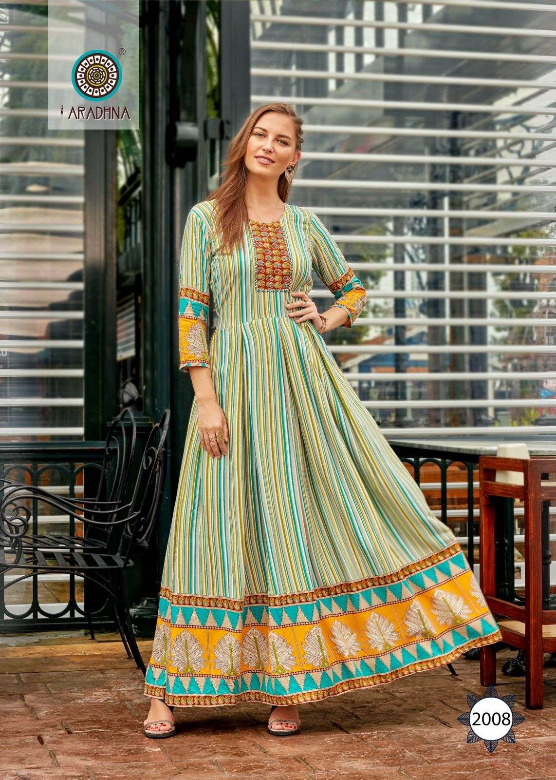 FASHION STRIPY VOL-2 BY ARADHNA FASHION 2001 TO 2012 SERIES BEAUTIFUL STYLISH FANCY COLORFUL CASUAL WEAR & ETHNIC WEAR RAYON FOIL GOWNS AT WHOLESALE PRICE