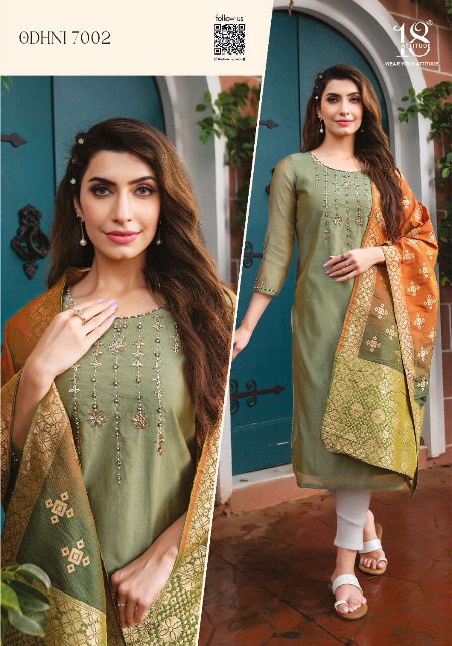 ODHNI VOL-7 BY 18 ATTITUDE 7001 TO 7007 SERIES DESIGNER STYLISH FANCY COLORFUL BEAUTIFUL PARTY WEAR & ETHNIC WEAR COLLECTION CHANDERI SILK KURTIS WITH DUPATTA AT WHOLESALE PRICE