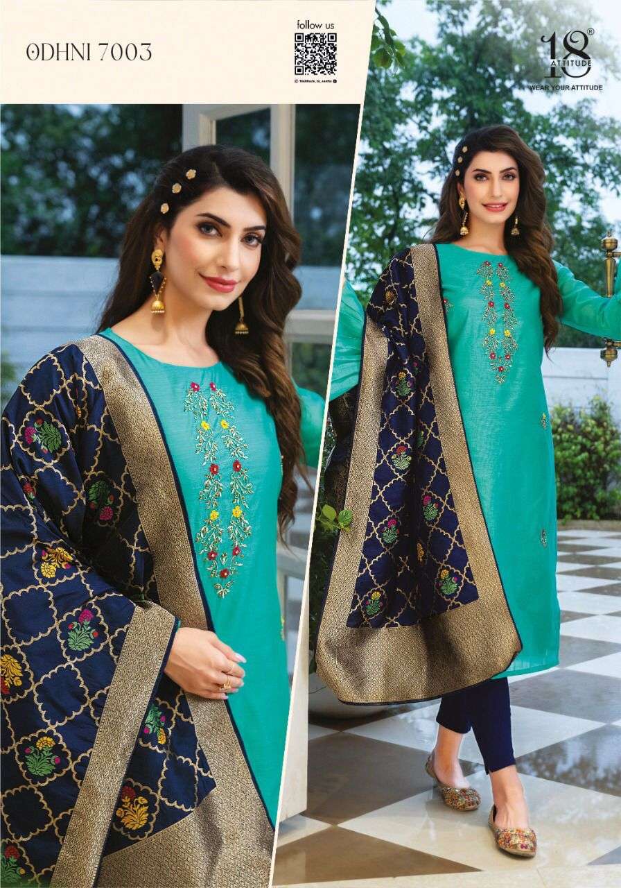 ODHNI VOL-7 BY 18 ATTITUDE 7001 TO 7007 SERIES DESIGNER STYLISH FANCY COLORFUL BEAUTIFUL PARTY WEAR & ETHNIC WEAR COLLECTION CHANDERI SILK KURTIS WITH DUPATTA AT WHOLESALE PRICE