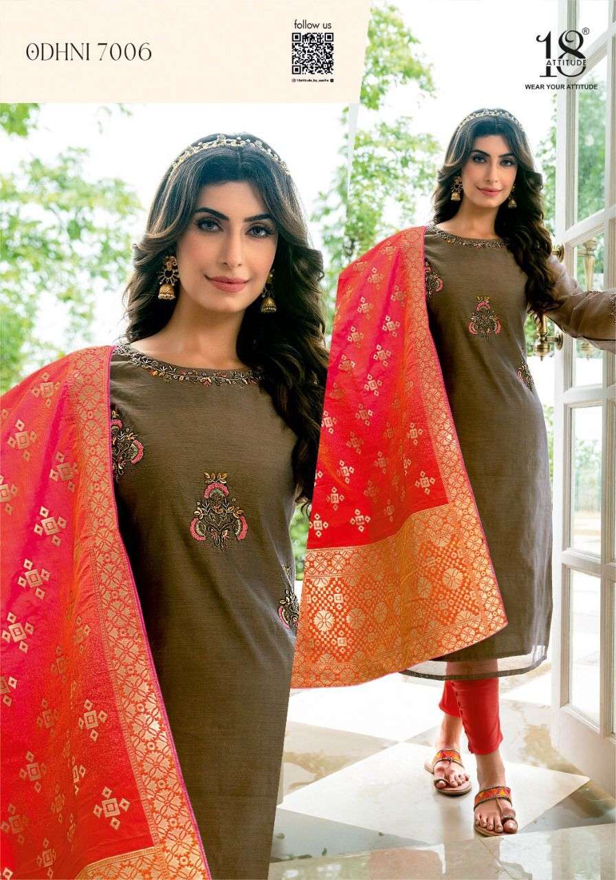 ODHNI VOL-7 BY 18 ATTITUDE 7001 TO 7007 SERIES DESIGNER STYLISH FANCY COLORFUL BEAUTIFUL PARTY WEAR & ETHNIC WEAR COLLECTION CHANDERI SILK KURTIS WITH DUPATTA AT WHOLESALE PRICE