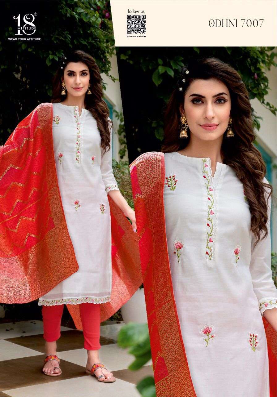 ODHNI VOL-7 BY 18 ATTITUDE 7001 TO 7007 SERIES DESIGNER STYLISH FANCY COLORFUL BEAUTIFUL PARTY WEAR & ETHNIC WEAR COLLECTION CHANDERI SILK KURTIS WITH DUPATTA AT WHOLESALE PRICE