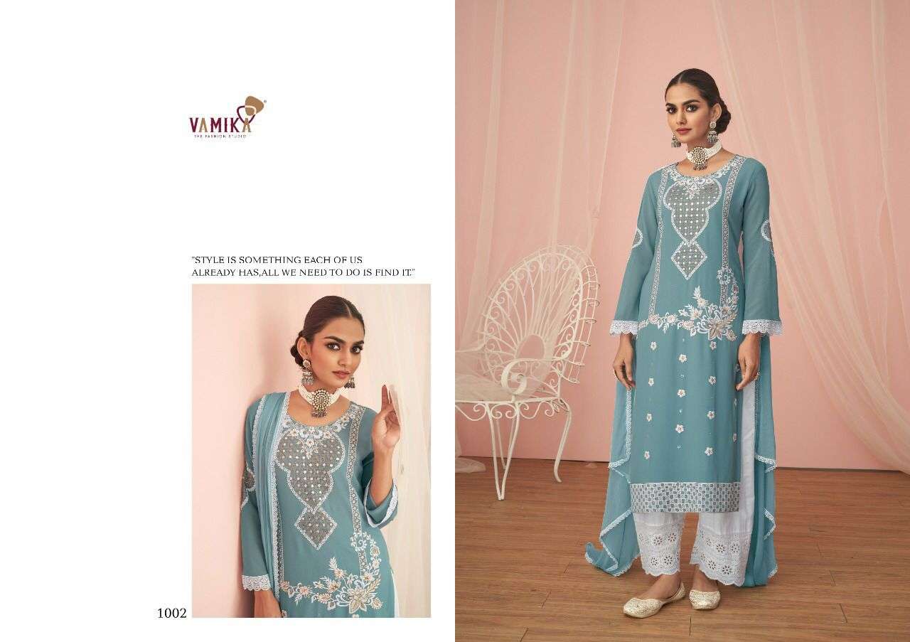 NOOR BY VAMIKA 1001 TO 1006 SERIES BEAUTIFUL SUITS COLORFUL STYLISH FANCY CASUAL WEAR & ETHNIC WEAR FAUX GEORGETTE EMBROIDERED DRESSES AT WHOLESALE PRICE