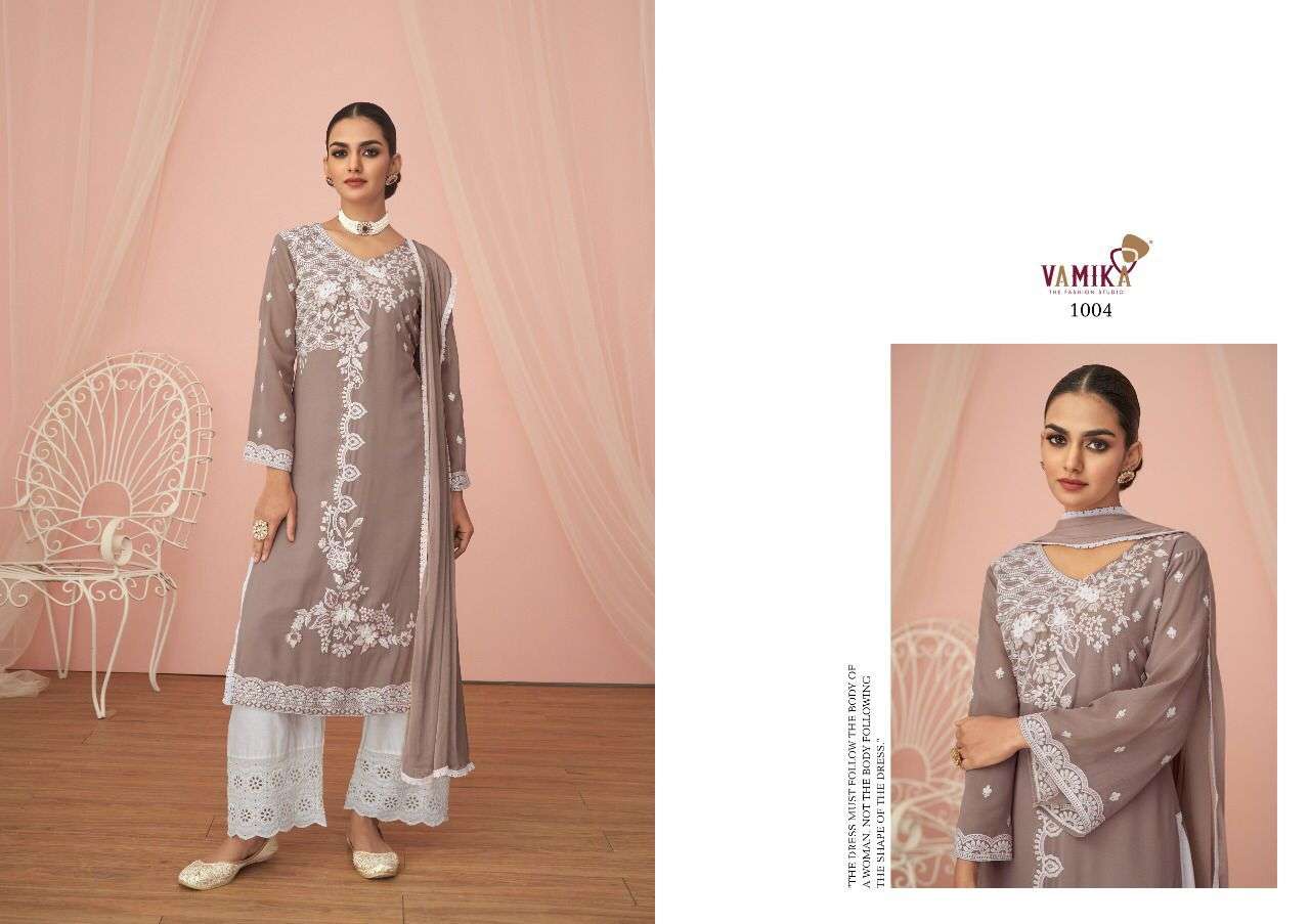 NOOR BY VAMIKA 1001 TO 1006 SERIES BEAUTIFUL SUITS COLORFUL STYLISH FANCY CASUAL WEAR & ETHNIC WEAR FAUX GEORGETTE EMBROIDERED DRESSES AT WHOLESALE PRICE