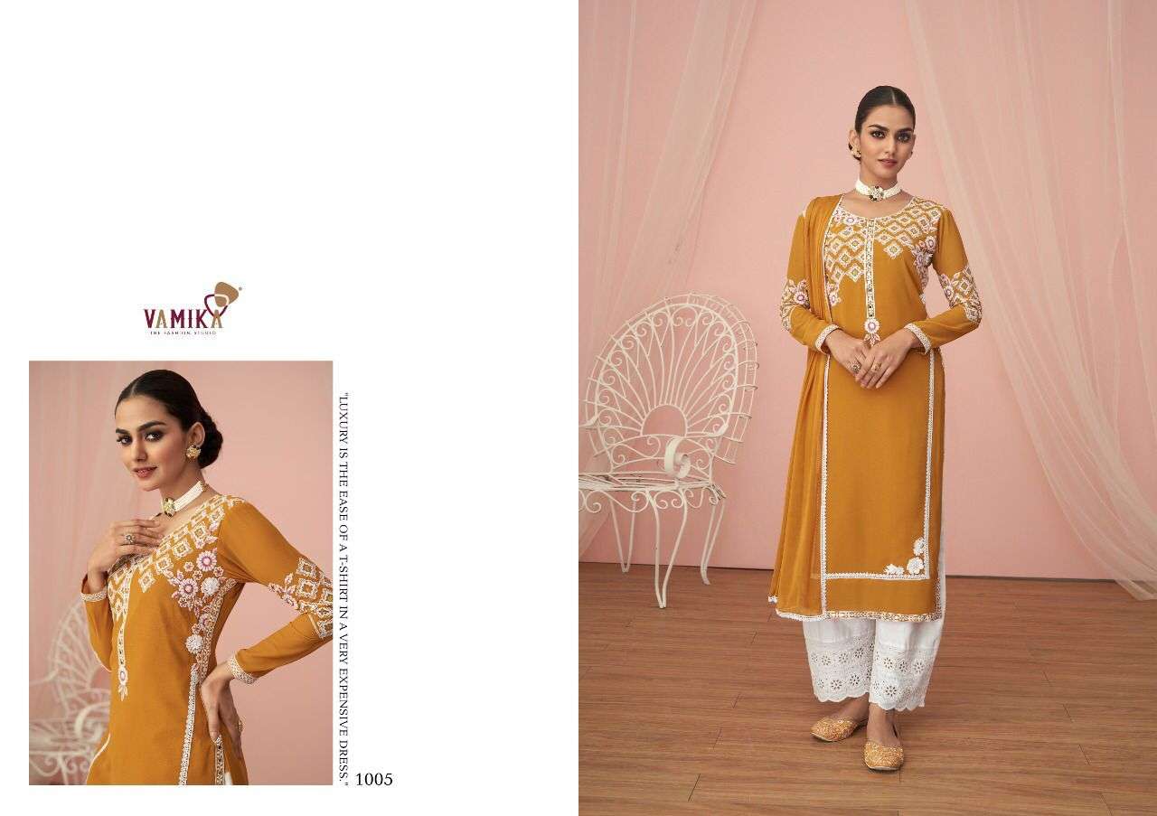 NOOR BY VAMIKA 1001 TO 1006 SERIES BEAUTIFUL SUITS COLORFUL STYLISH FANCY CASUAL WEAR & ETHNIC WEAR FAUX GEORGETTE EMBROIDERED DRESSES AT WHOLESALE PRICE