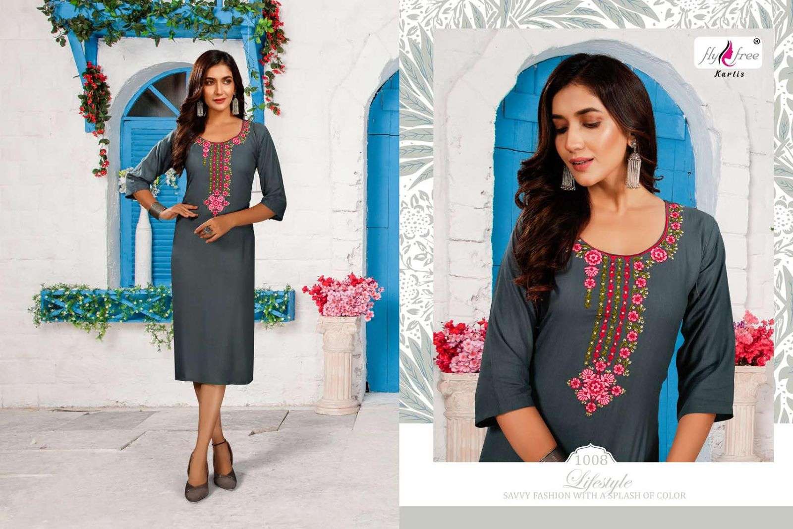 SUN VOL-2 BY FLY FREE 1001 TO 1008 SERIES BEAUTIFUL STYLISH FANCY COLORFUL CASUAL WEAR & ETHNIC WEAR RAYON SLUB KURTIS AT WHOLESALE PRICE