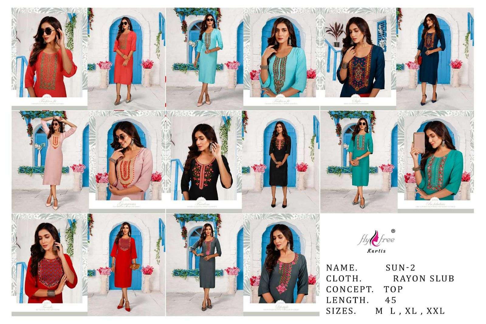 SUN VOL-2 BY FLY FREE 1001 TO 1008 SERIES BEAUTIFUL STYLISH FANCY COLORFUL CASUAL WEAR & ETHNIC WEAR RAYON SLUB KURTIS AT WHOLESALE PRICE