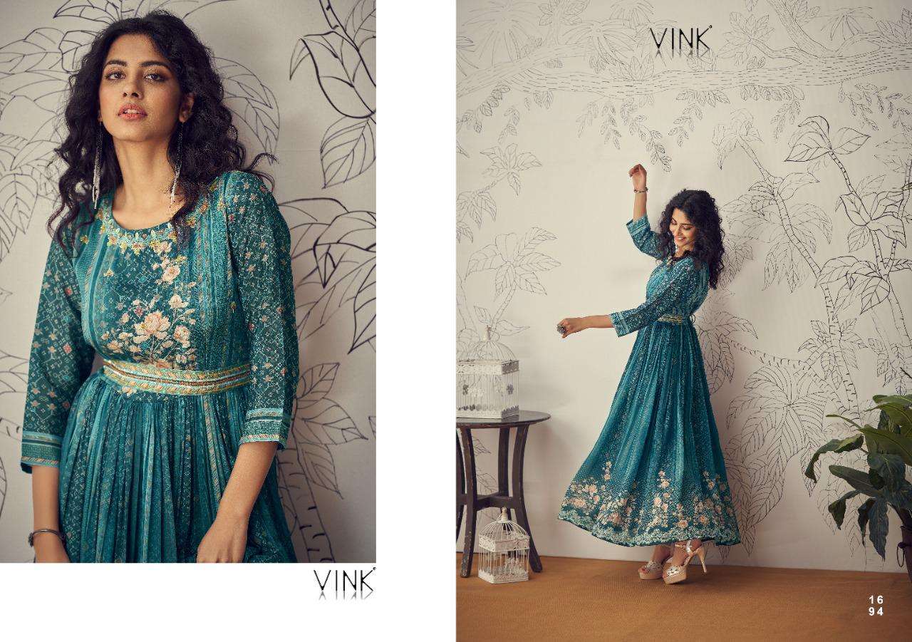 MARINA BY VINK 1691 TO 1696 SERIES BEAUTIFUL STYLISH FANCY COLORFUL CASUAL WEAR & ETHNIC WEAR PURE CHINNON CHIFFON GOWNS AT WHOLESALE PRICE