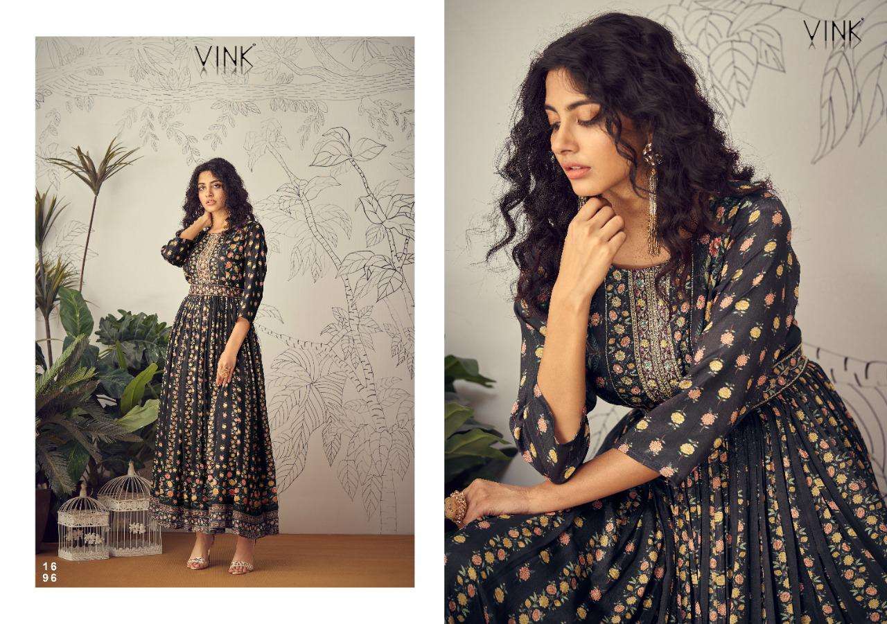 MARINA BY VINK 1691 TO 1696 SERIES BEAUTIFUL STYLISH FANCY COLORFUL CASUAL WEAR & ETHNIC WEAR PURE CHINNON CHIFFON GOWNS AT WHOLESALE PRICE