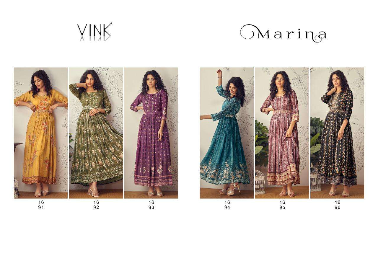 MARINA BY VINK 1691 TO 1696 SERIES BEAUTIFUL STYLISH FANCY COLORFUL CASUAL WEAR & ETHNIC WEAR PURE CHINNON CHIFFON GOWNS AT WHOLESALE PRICE