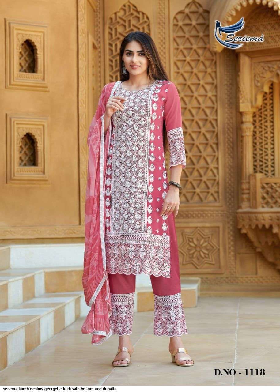KUMB DESTINY BY SPARROW 1118 TO 1123 SERIES BEAUTIFUL SUITS COLORFUL STYLISH FANCY CASUAL WEAR & ETHNIC WEAR FAUX GEORGETTE DRESSES AT WHOLESALE PRICE