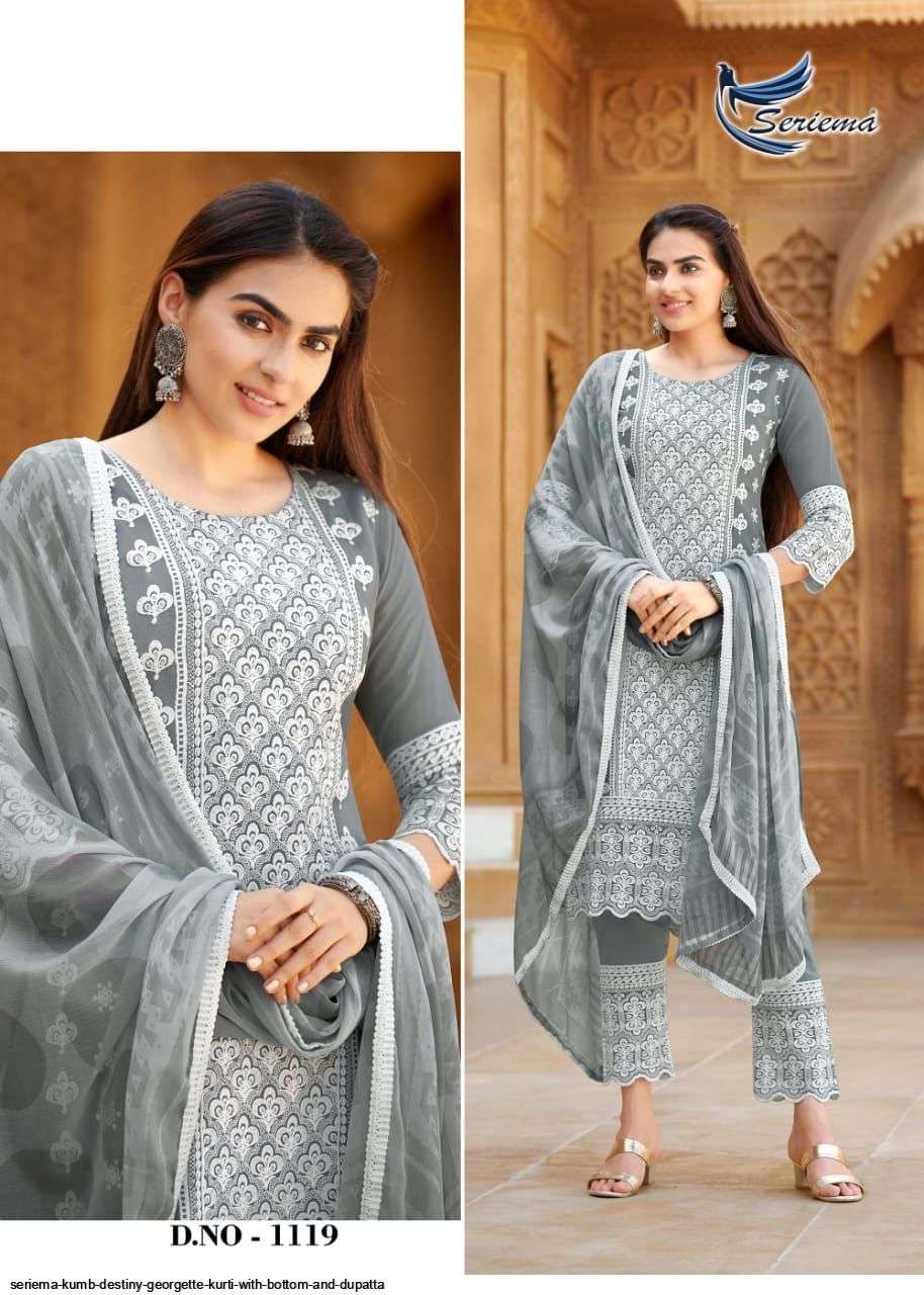 KUMB DESTINY BY SPARROW 1118 TO 1123 SERIES BEAUTIFUL SUITS COLORFUL STYLISH FANCY CASUAL WEAR & ETHNIC WEAR FAUX GEORGETTE DRESSES AT WHOLESALE PRICE