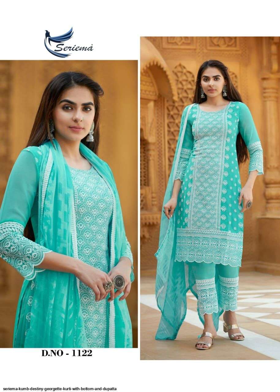 KUMB DESTINY BY SPARROW 1118 TO 1123 SERIES BEAUTIFUL SUITS COLORFUL STYLISH FANCY CASUAL WEAR & ETHNIC WEAR FAUX GEORGETTE DRESSES AT WHOLESALE PRICE