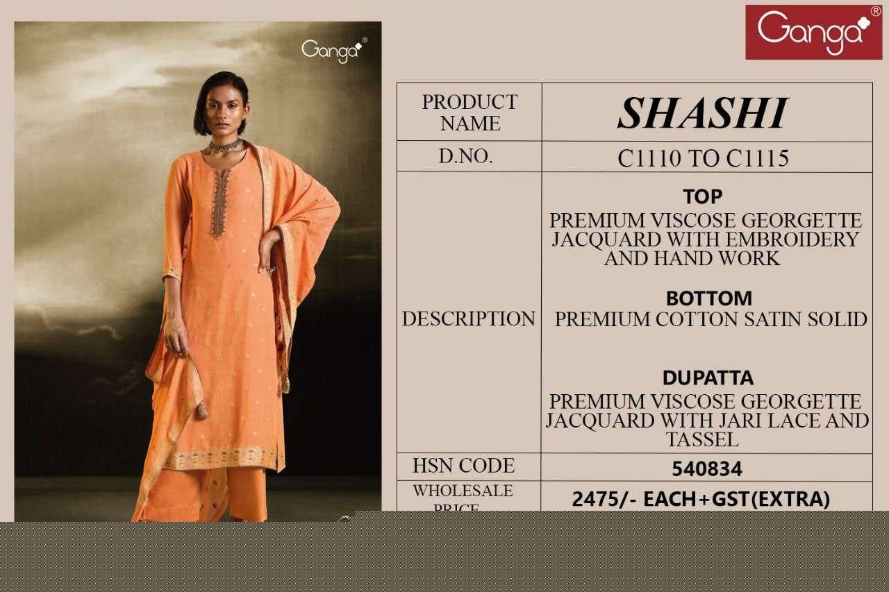 SHASHI BY GANGA FASHION 1110 TO 1115 SERIES BEAUTIFUL SUITS COLORFUL STYLISH FANCY CASUAL WEAR & ETHNIC WEAR VISCOSE GEORGETTE DRESSES AT WHOLESALE PRICE