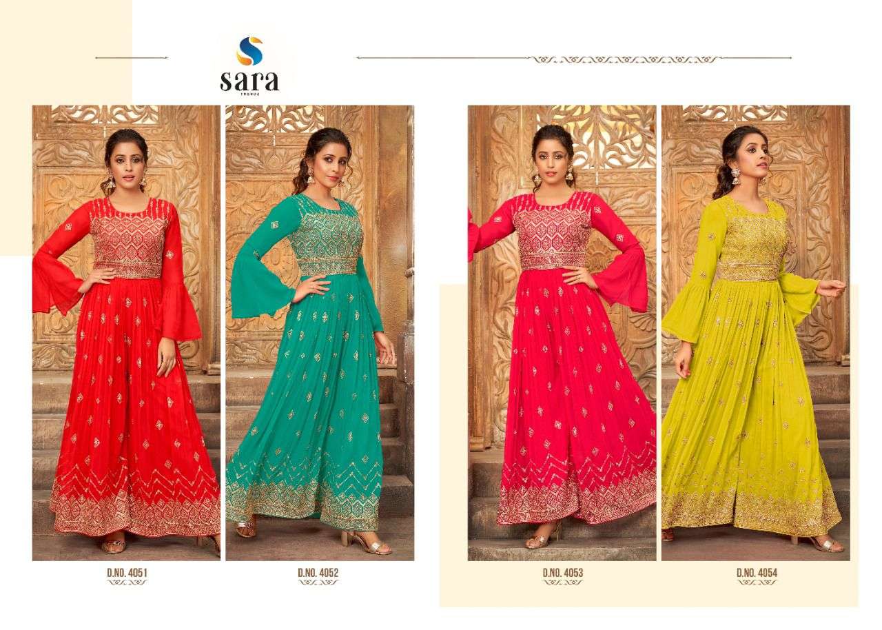 MAAYA BY SARA TRENDZ 4051 TO 4054 SERIES DESIGNER STYLISH FANCY COLORFUL BEAUTIFUL PARTY WEAR & ETHNIC WEAR COLLECTION GEORGETTE JUMPSUIT AT WHOLESALE PRICE