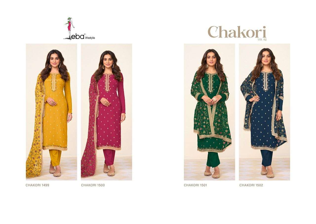 Chakori Vol-2 By Eba Lifestyle 1499 To 1502 Series Beautiful Suits Colorful Stylish Fancy Casual Wear & Ethnic Wear Heavy Chinnon Dresses At Wholesale Price