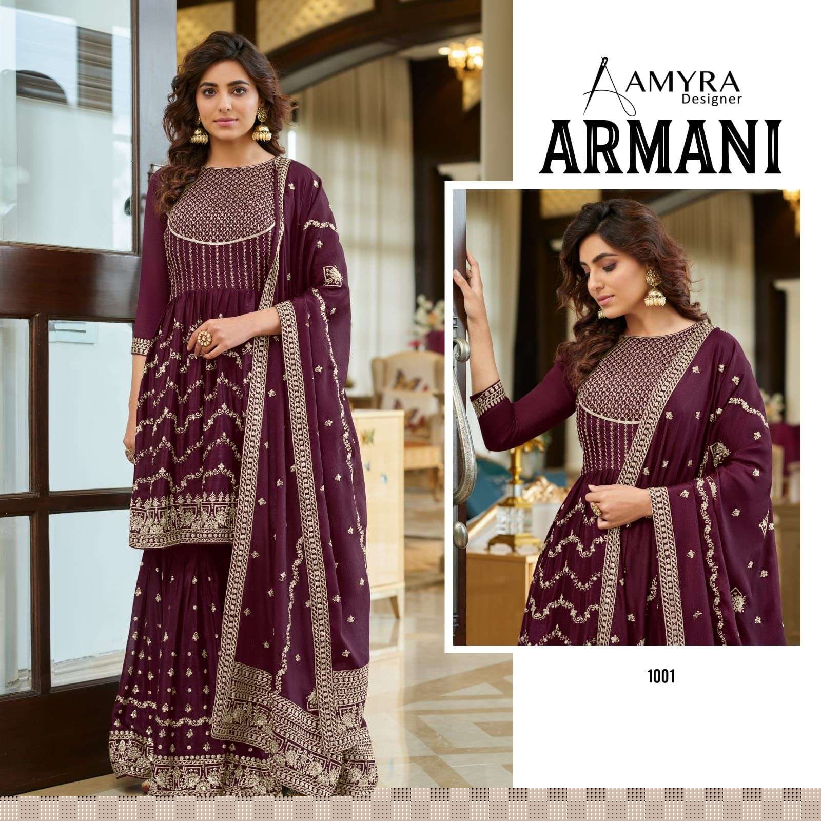Armani By Amyra Designer 1001 To 1003 Series Beautiful Sharara Suits Colorful Stylish Fancy Casual Wear & Ethnic Wear Heavy Chinnon Dresses At Wholesale Price