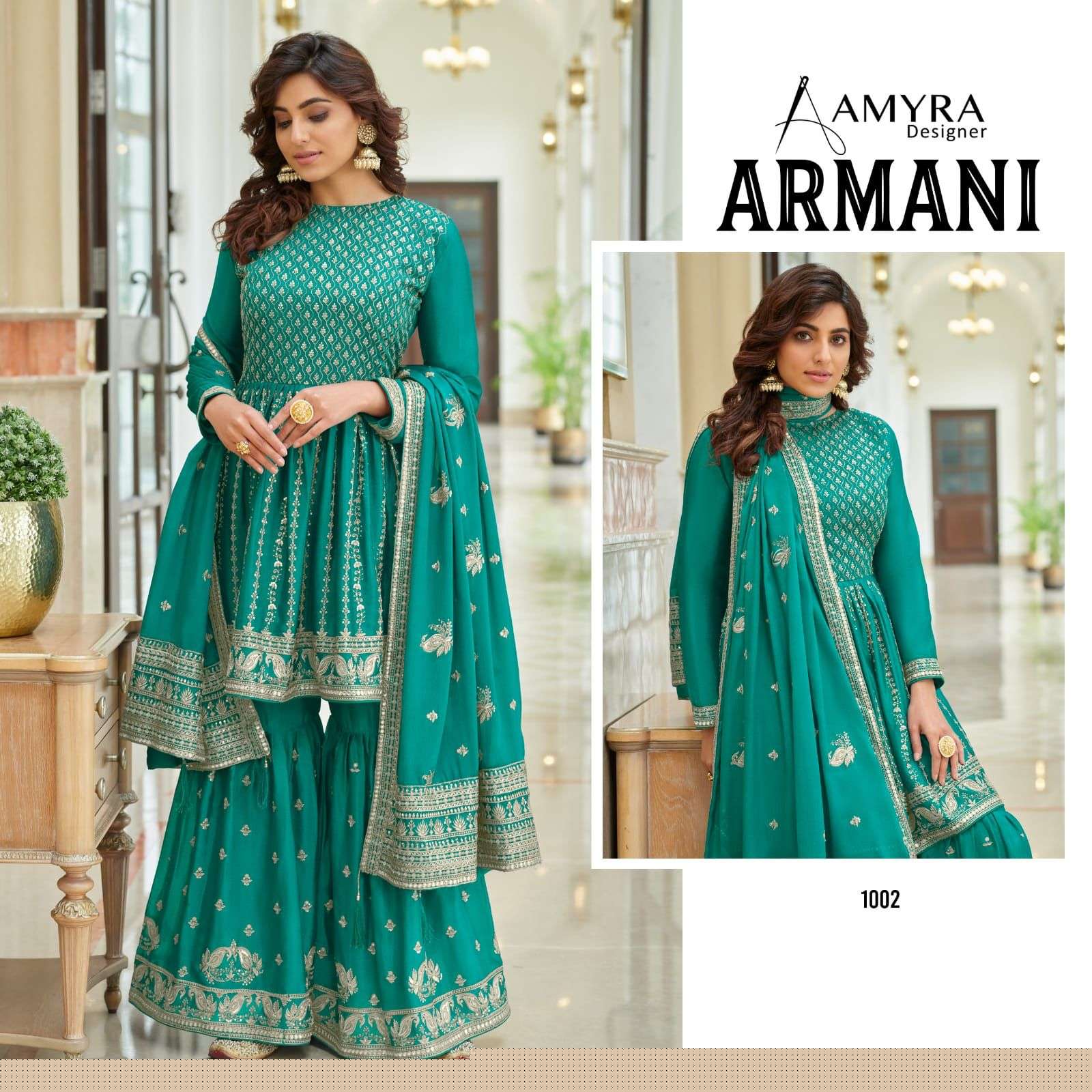 Armani By Amyra Designer 1001 To 1003 Series Beautiful Sharara Suits Colorful Stylish Fancy Casual Wear & Ethnic Wear Heavy Chinnon Dresses At Wholesale Price